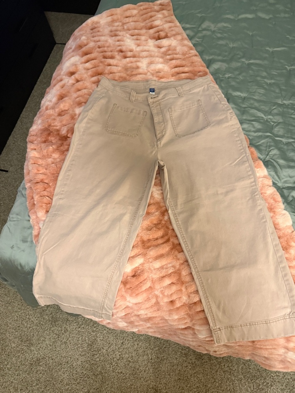 Beige Wide-Leg Crop Pants